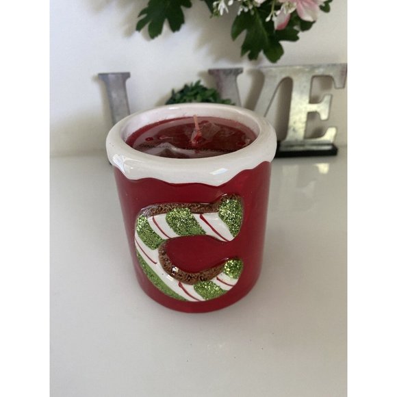 Kohls Vintage Christmas Candle‎ With Big Candy Cane "C" Red w Green Glitter NWT - Picture 9 of 16
